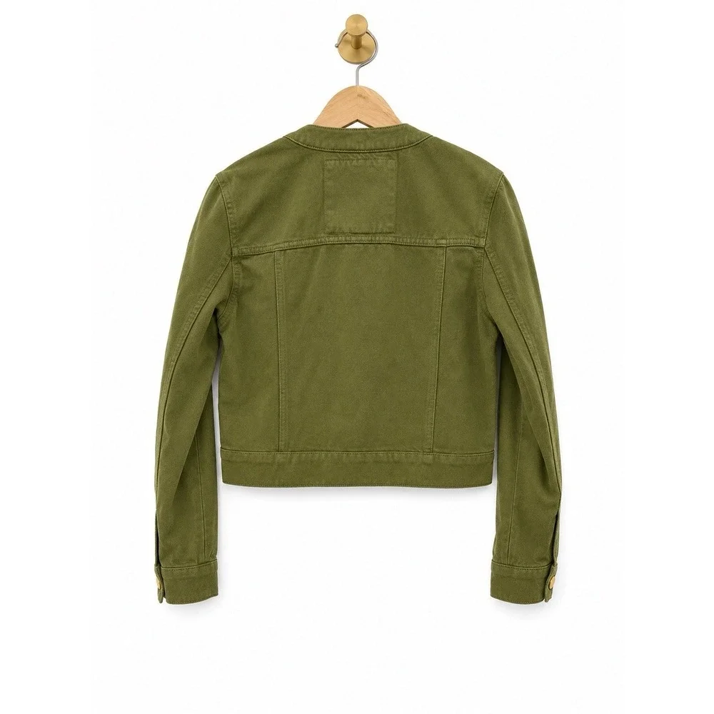 Michael Kors Women's Green Cropped Button-Front Pocket Cotton Jacket Size S